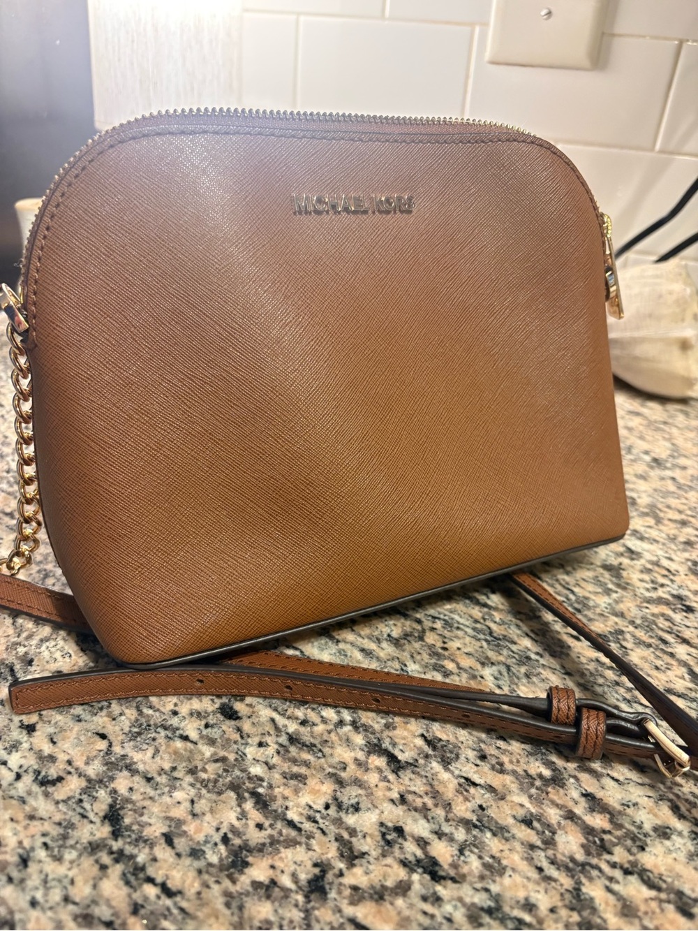 Michael Kors Cognac Saffiano Dome Crossbody Bag